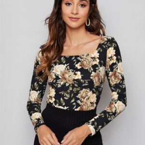 Slim floral black shirt